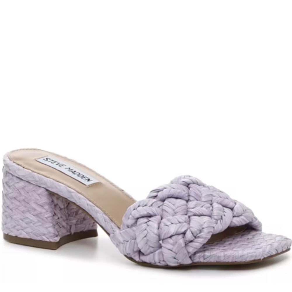 Steve Madden Niah Sandal size 8.5 Lavender raffia slide block heel square toe
